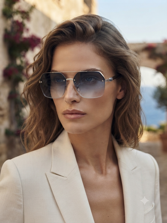 Lentes dama cuadrados con degradado azul