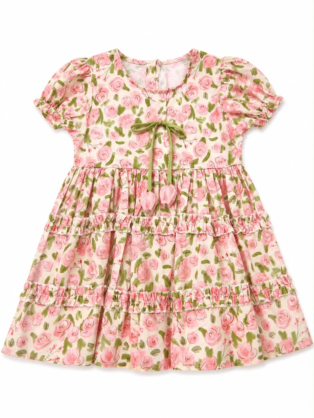 Vestido niña floral rosa con Olanes