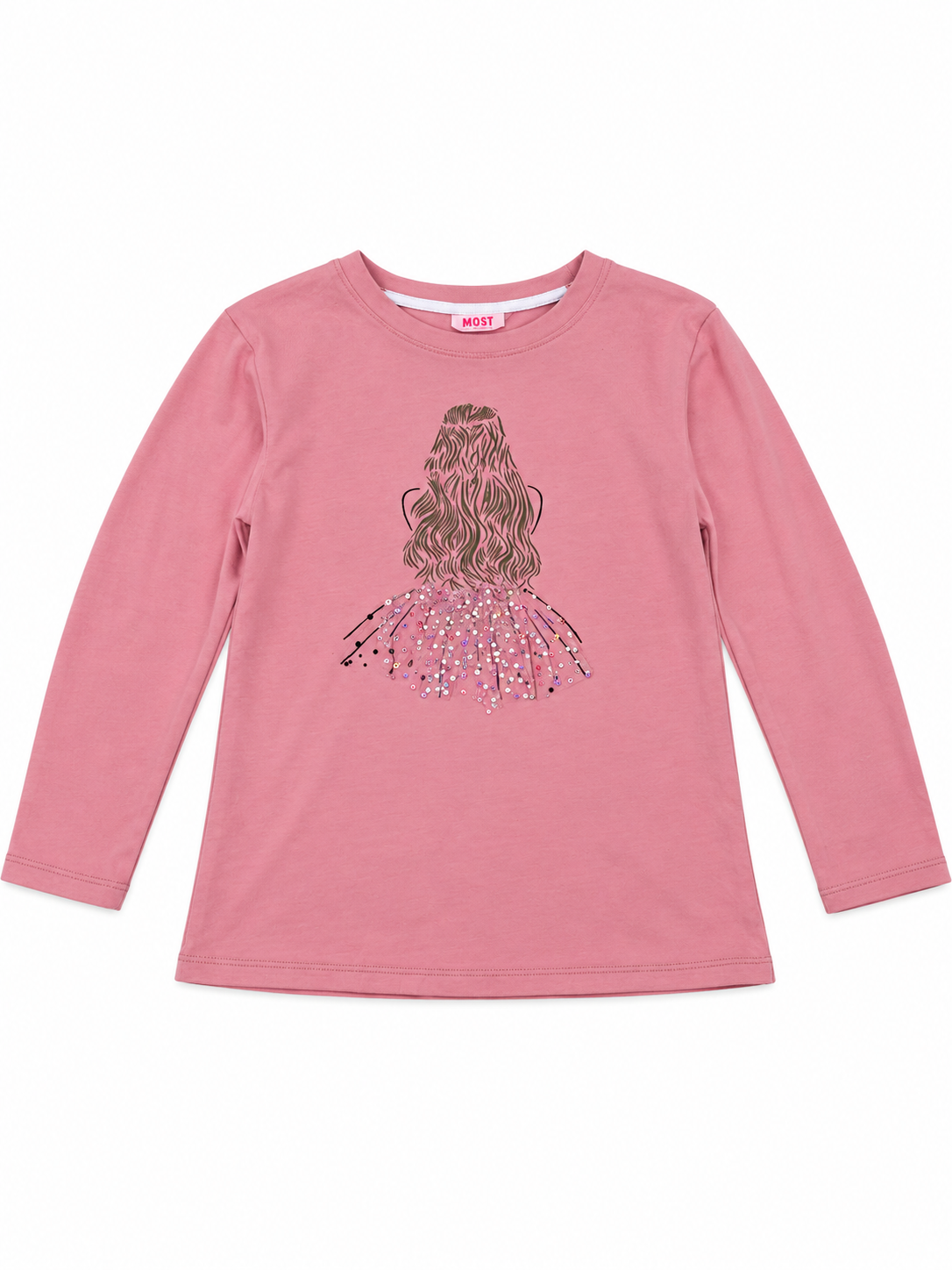 Blusa niña rosa manga larga con detalle brillante
