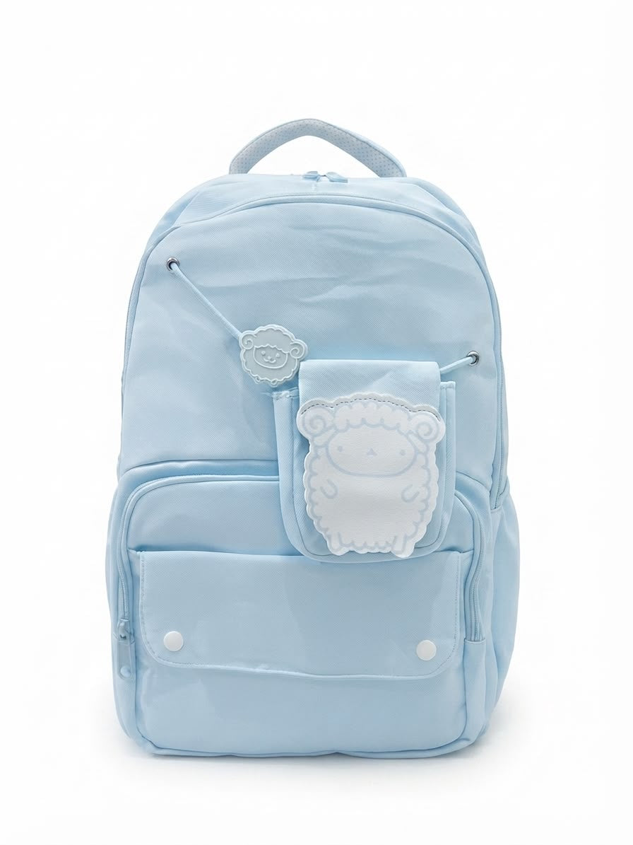 Mochila juvenil azul cielo con diseño de borreguito