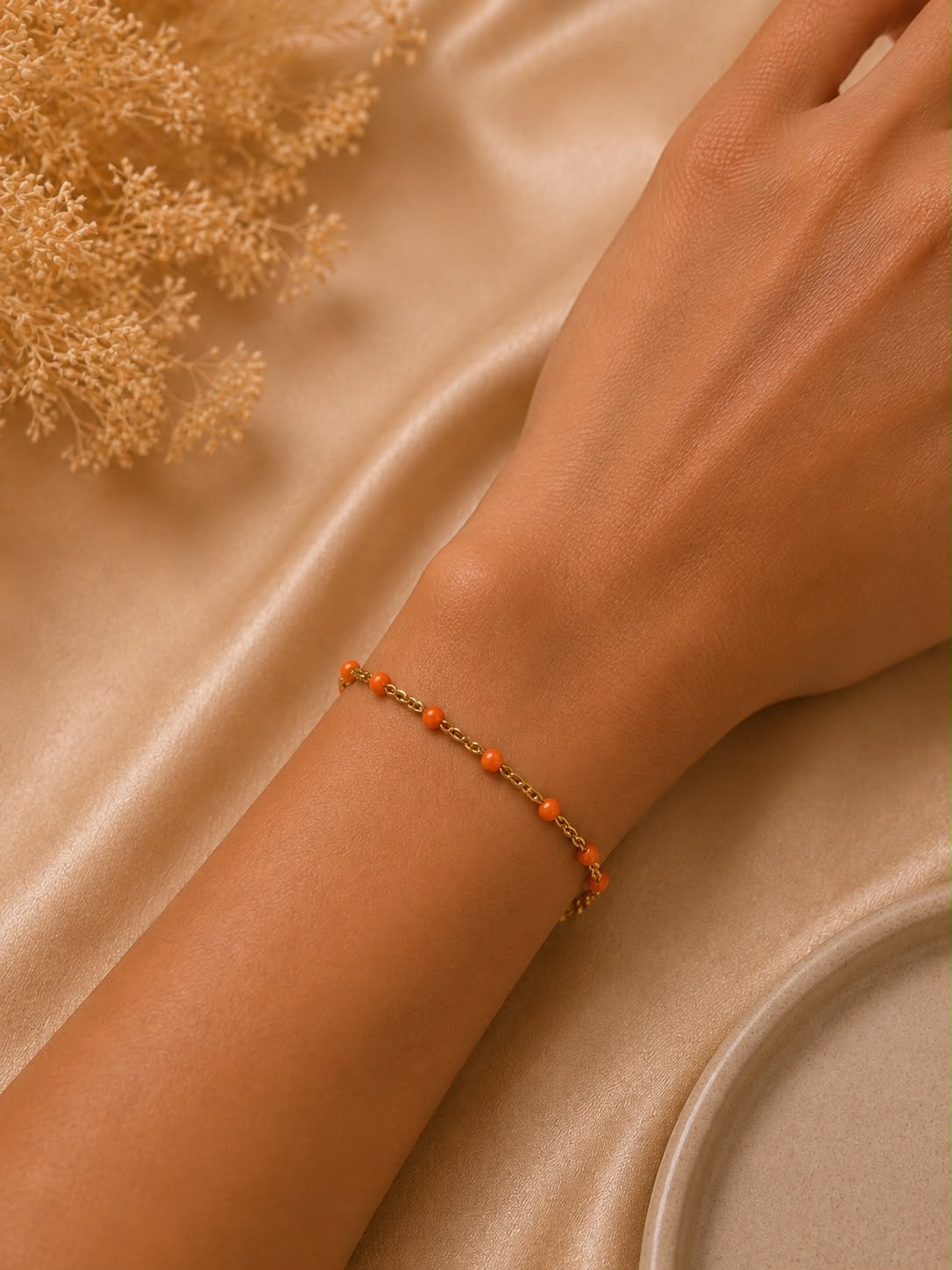 Pulsera Dama dorada con cuentas naranjas 🍊 ✨