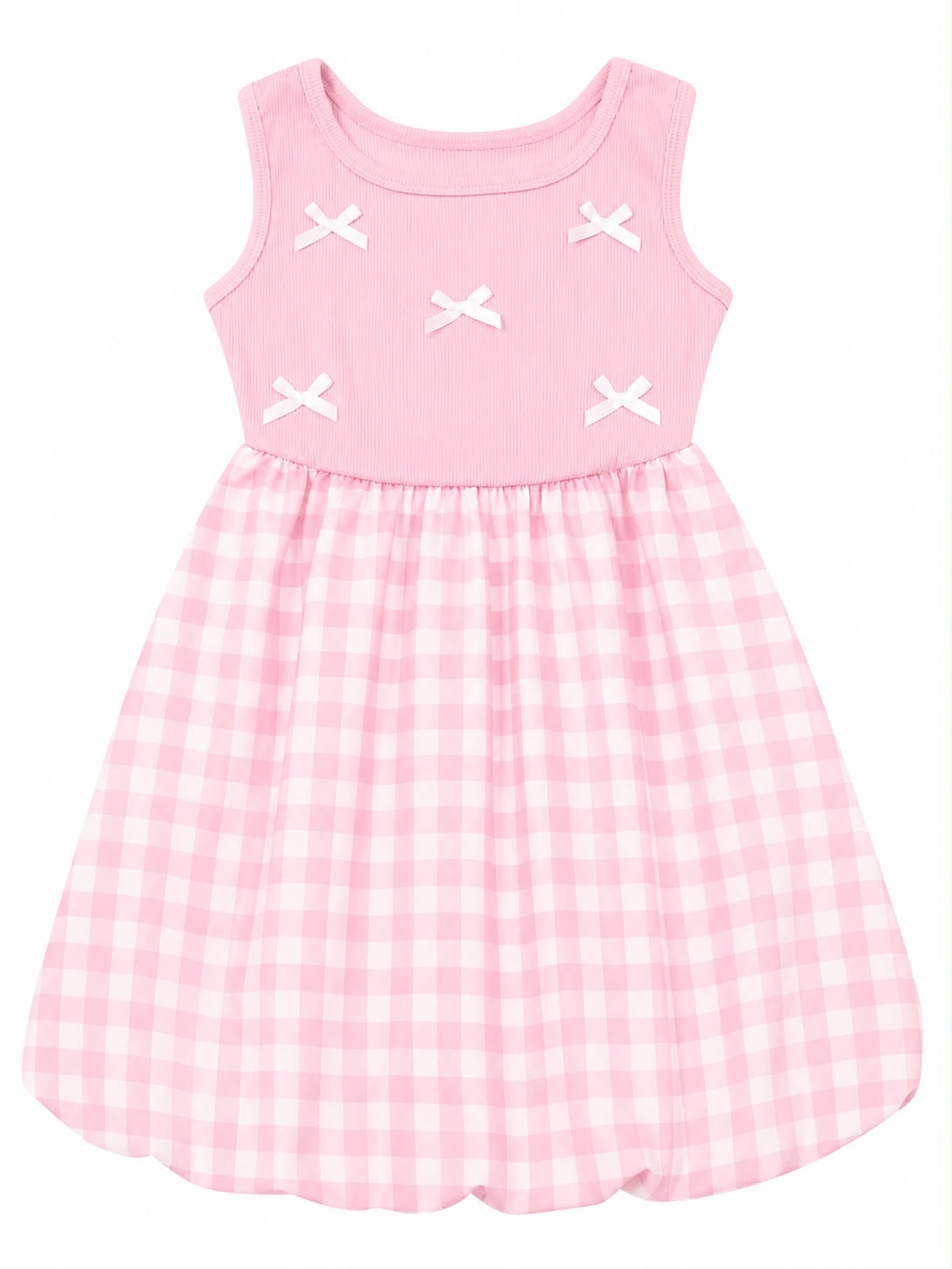 Vestido niña cuadros rosa con moños decorativos