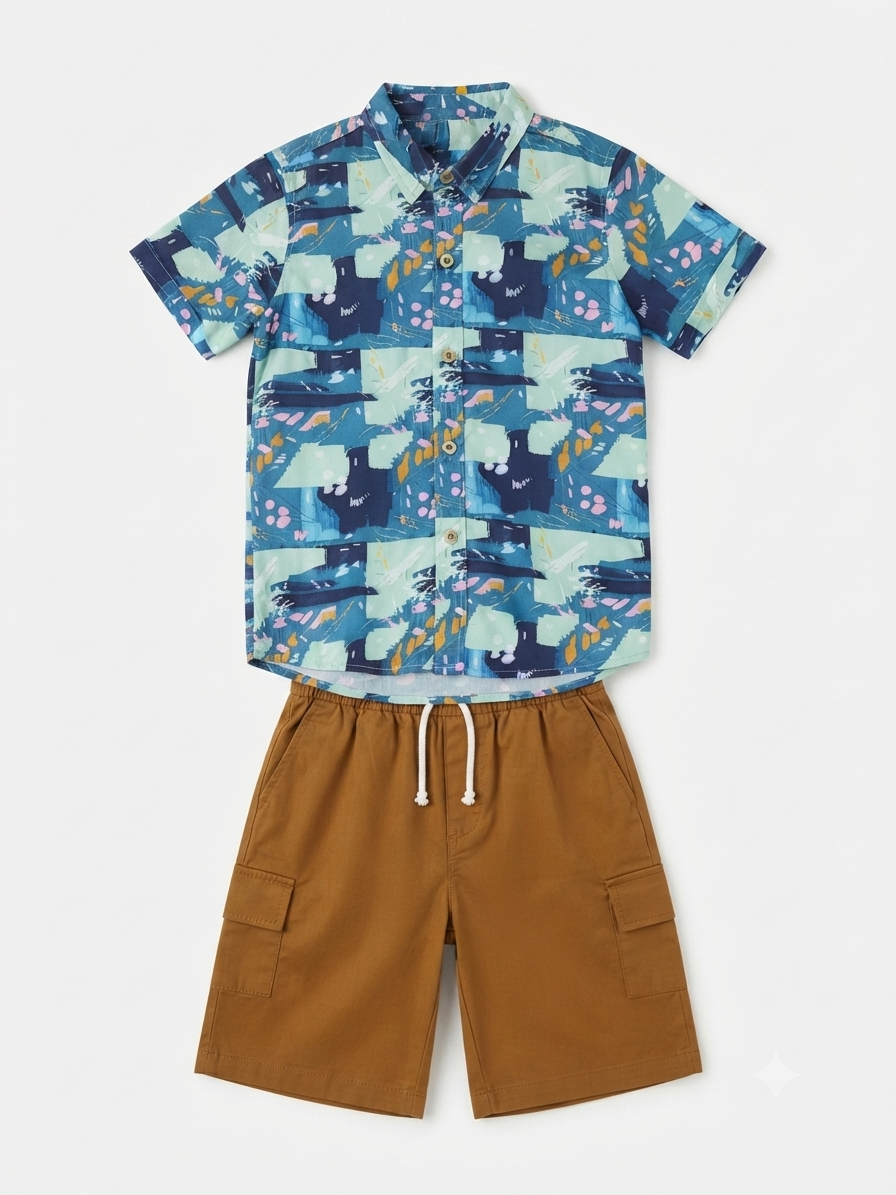 Set niño camisa estampada con short cargo