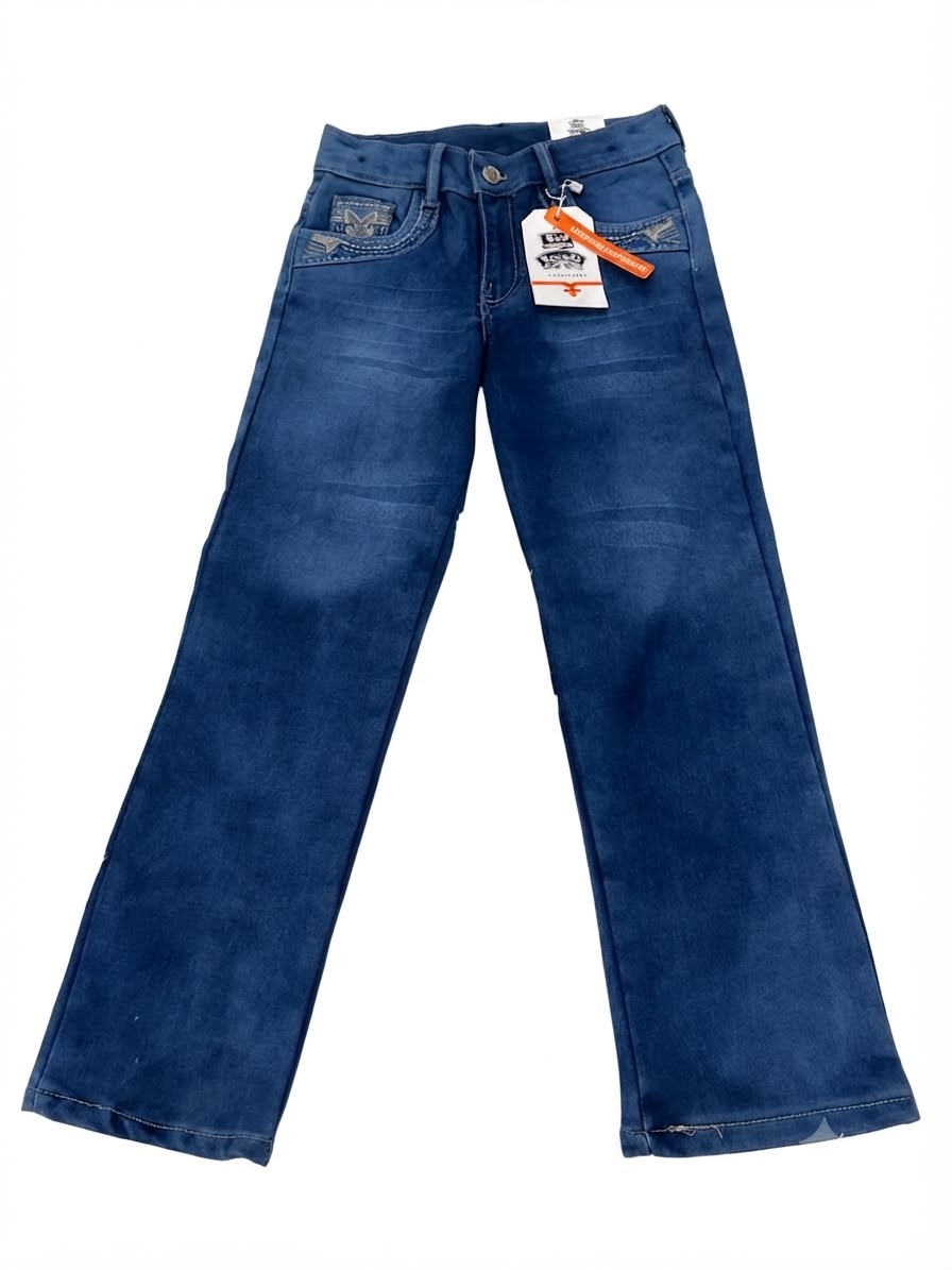 Pantalón niño vaquero de mezclilla con bordado en bolsas – Azul medio