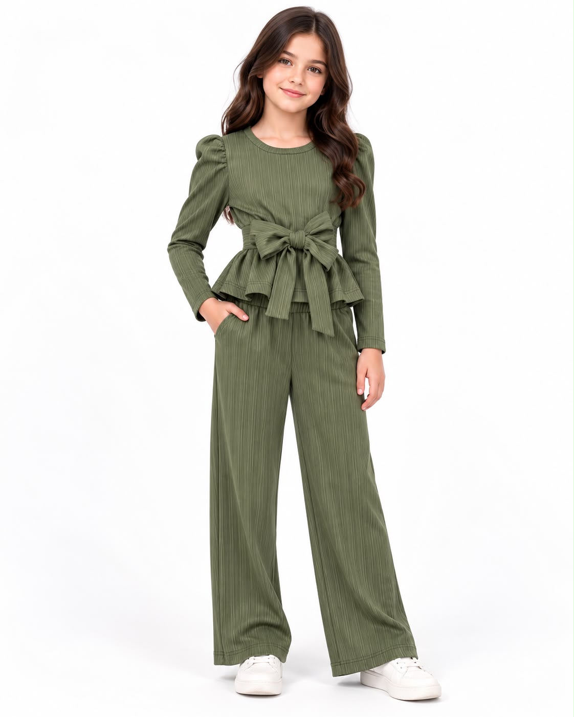 Set niña de blusa con moño y pantalón de pierna ancha 🎀