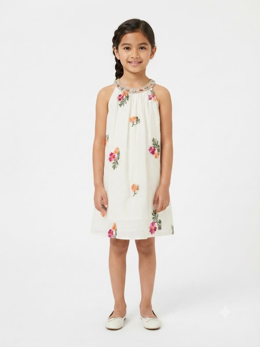 Vestido niña con estampado floral y detalles de primeras
