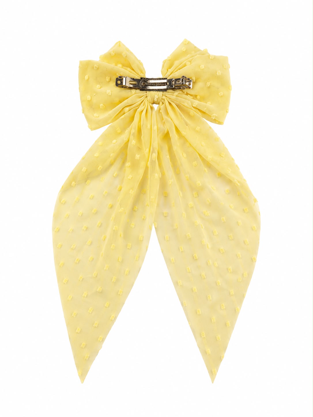 Moño coquette niña amarillo pastel de tul con textura floral