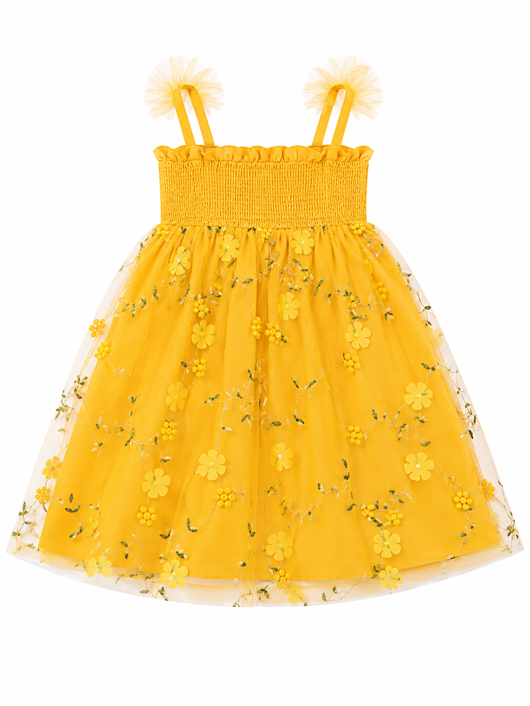 🌼 Vestido niña amarillo floral con tul 🌼