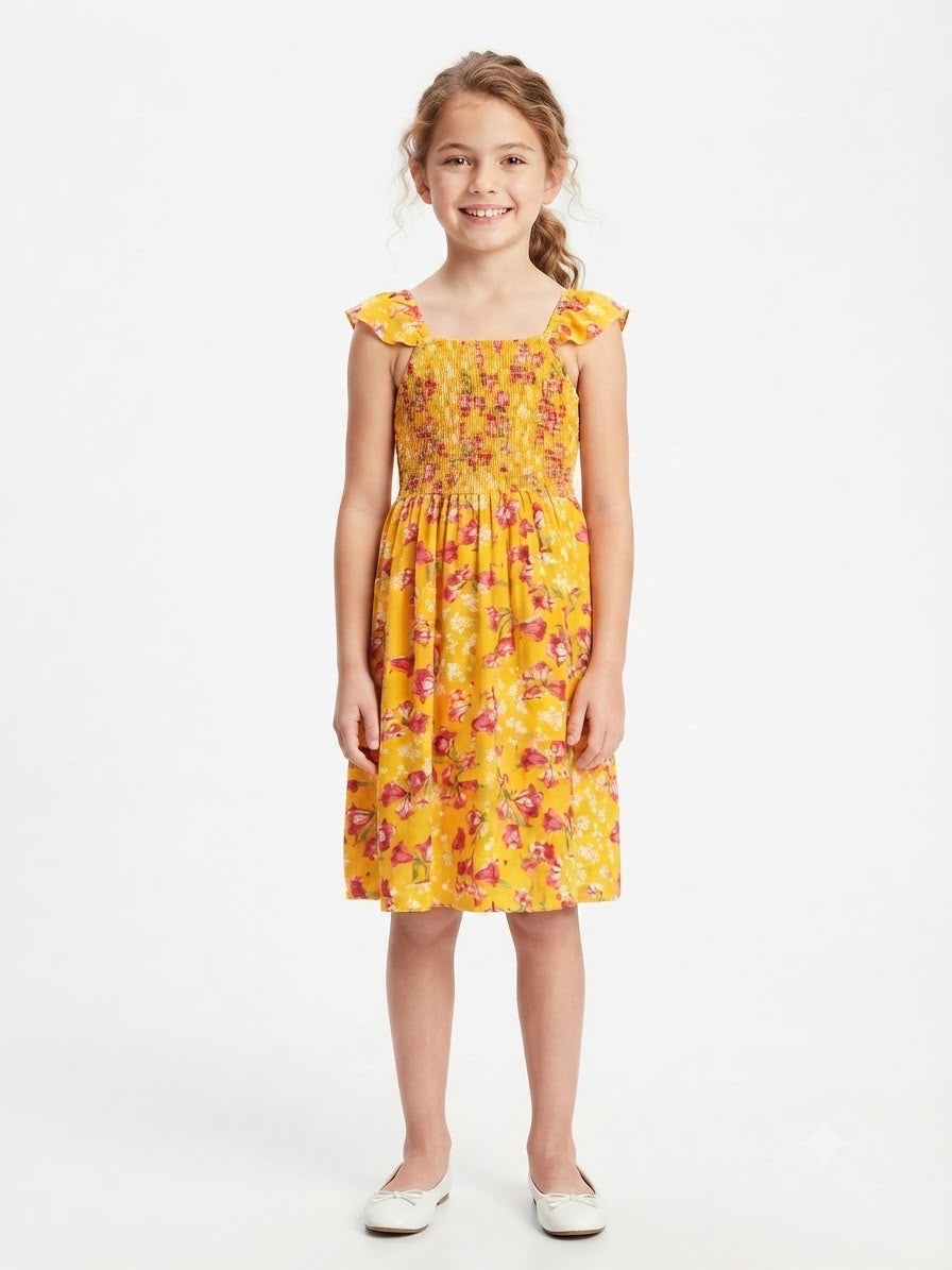 Vestido niña estampado floral amarillo llena de color
