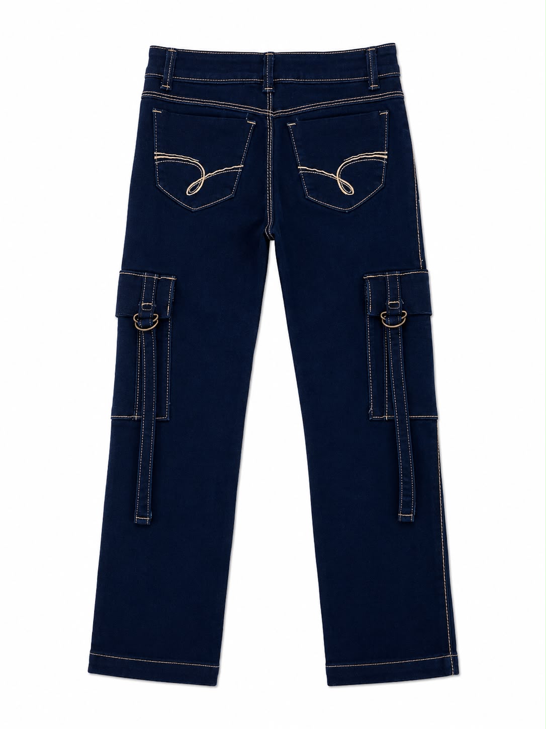 Pantalón niña cargo de mezclilla azul oscuro