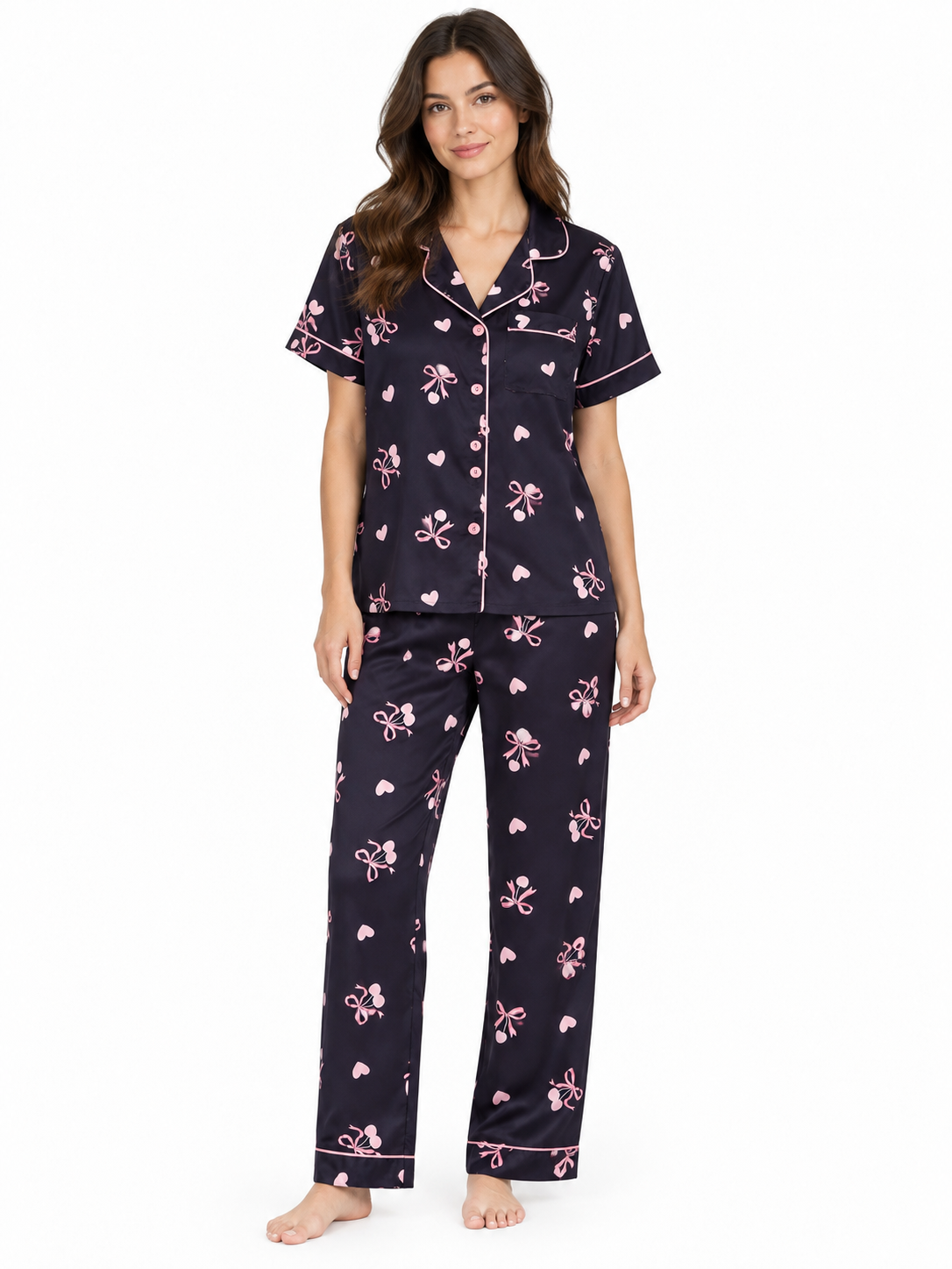 Pijama dama con moños y corazones