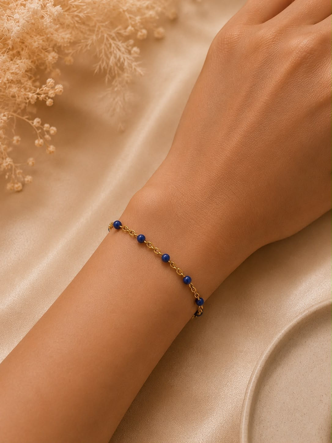 Pulsera Dama cadena dorada con detalles azules 💙✨
