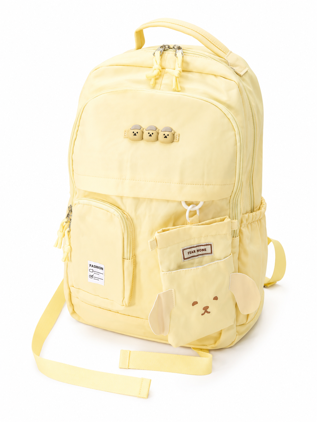 Mochila juvenil color amarillo pastel con diseño de perrito