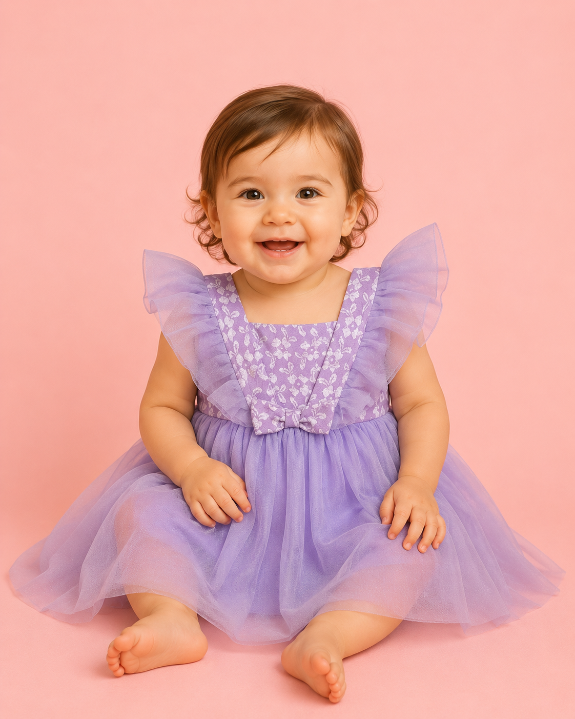 Vestido niña meses de tul con flores – Color lila