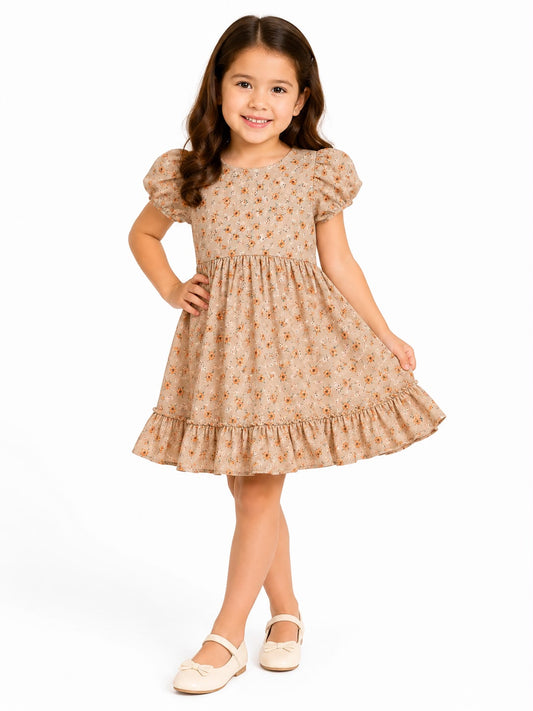 Vestidos niña floral beige con mangas abollonadas