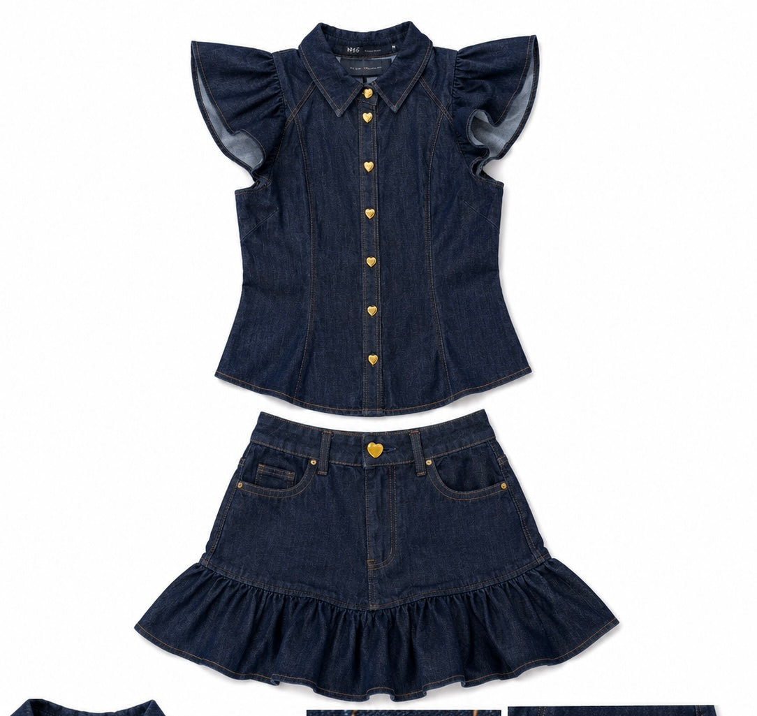 Conjunto Dama mezclilla con blusa y falda