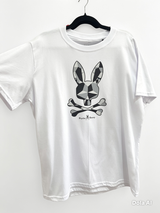 Playera caballero Extra Grande XL PSYCH@ BUNN@ blanca
