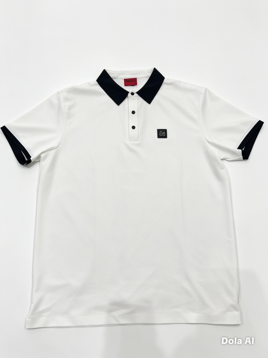 Playera caballero Extra Grande XL Tipo Pol@ Hug@ Blanca con Detalles Negros