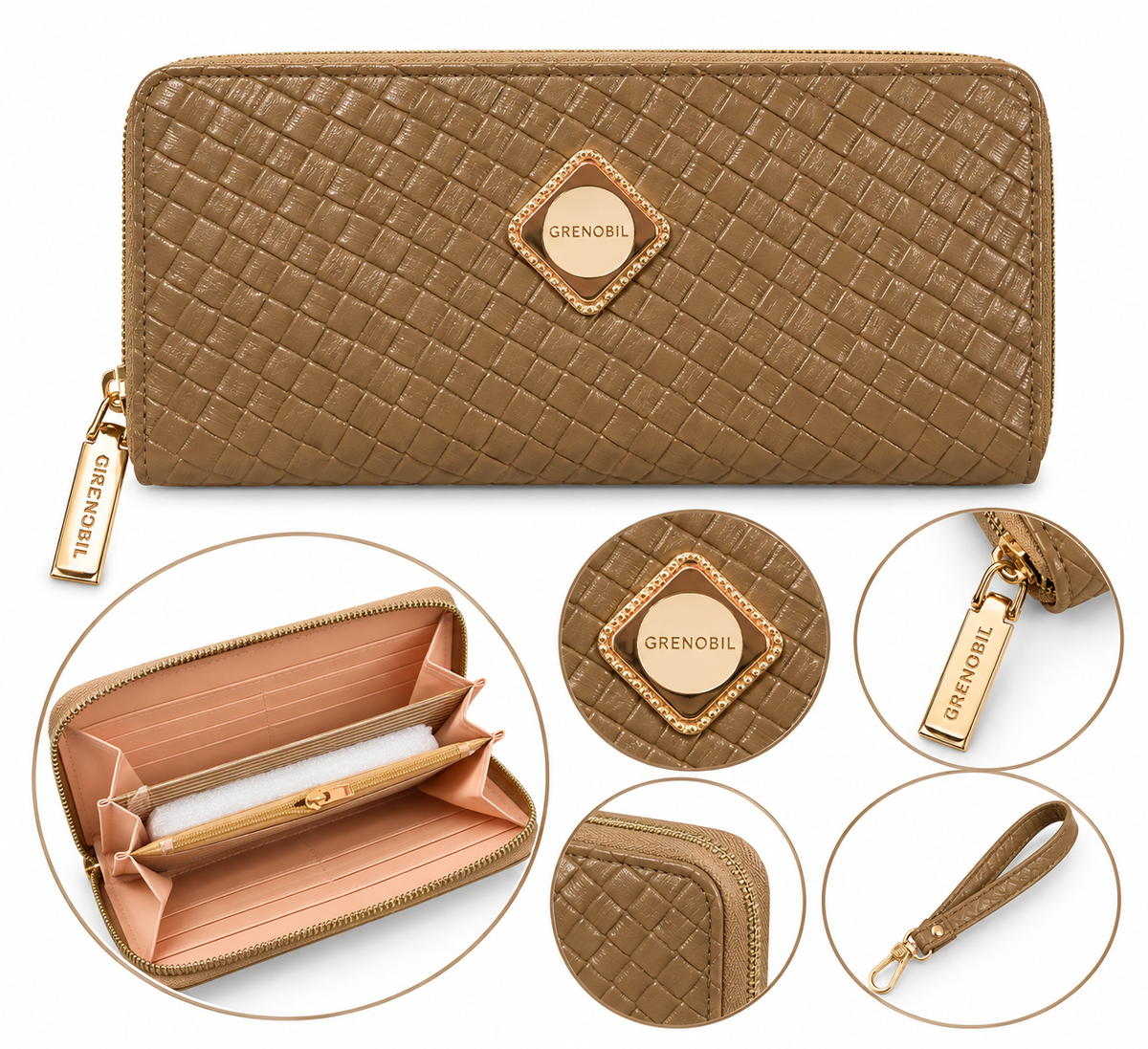 Cartera dama con textura tejida y cierre completo ✨