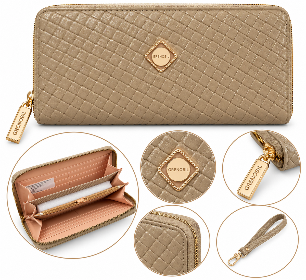 Cartera dama con textura tejida y cierre completo ✨
