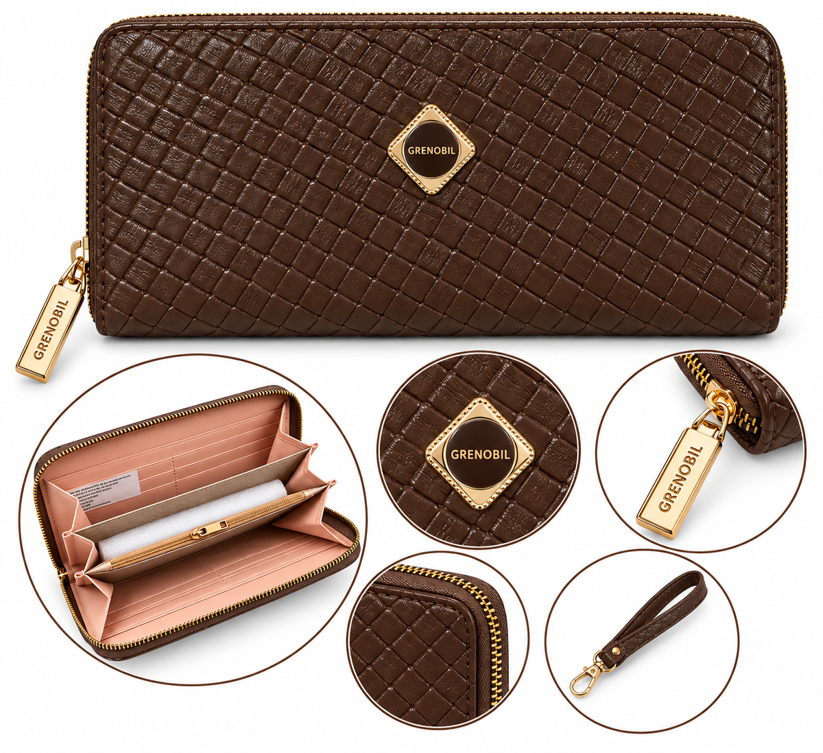 Cartera dama con textura tejida y cierre completo ✨