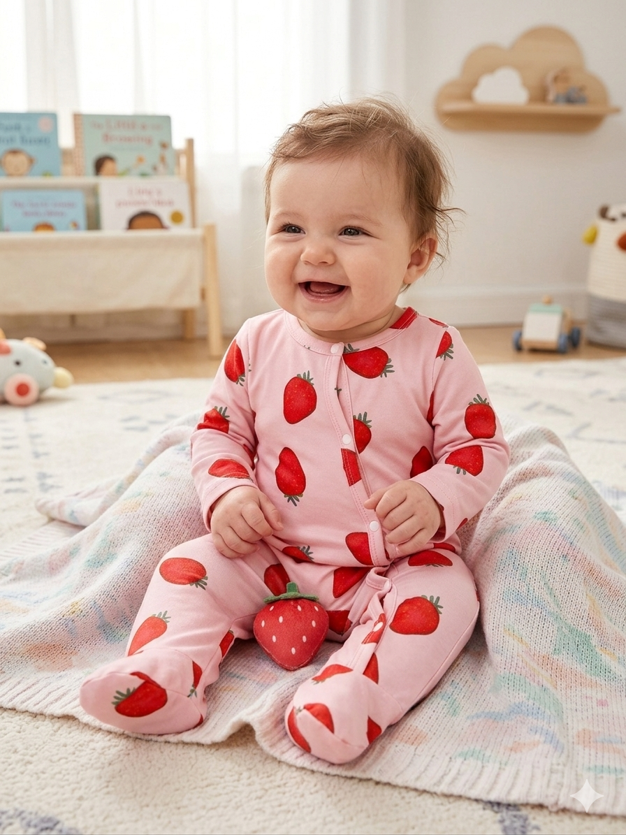 Mameluco Fresas Rosa 🍓💕 NIÑA MESES