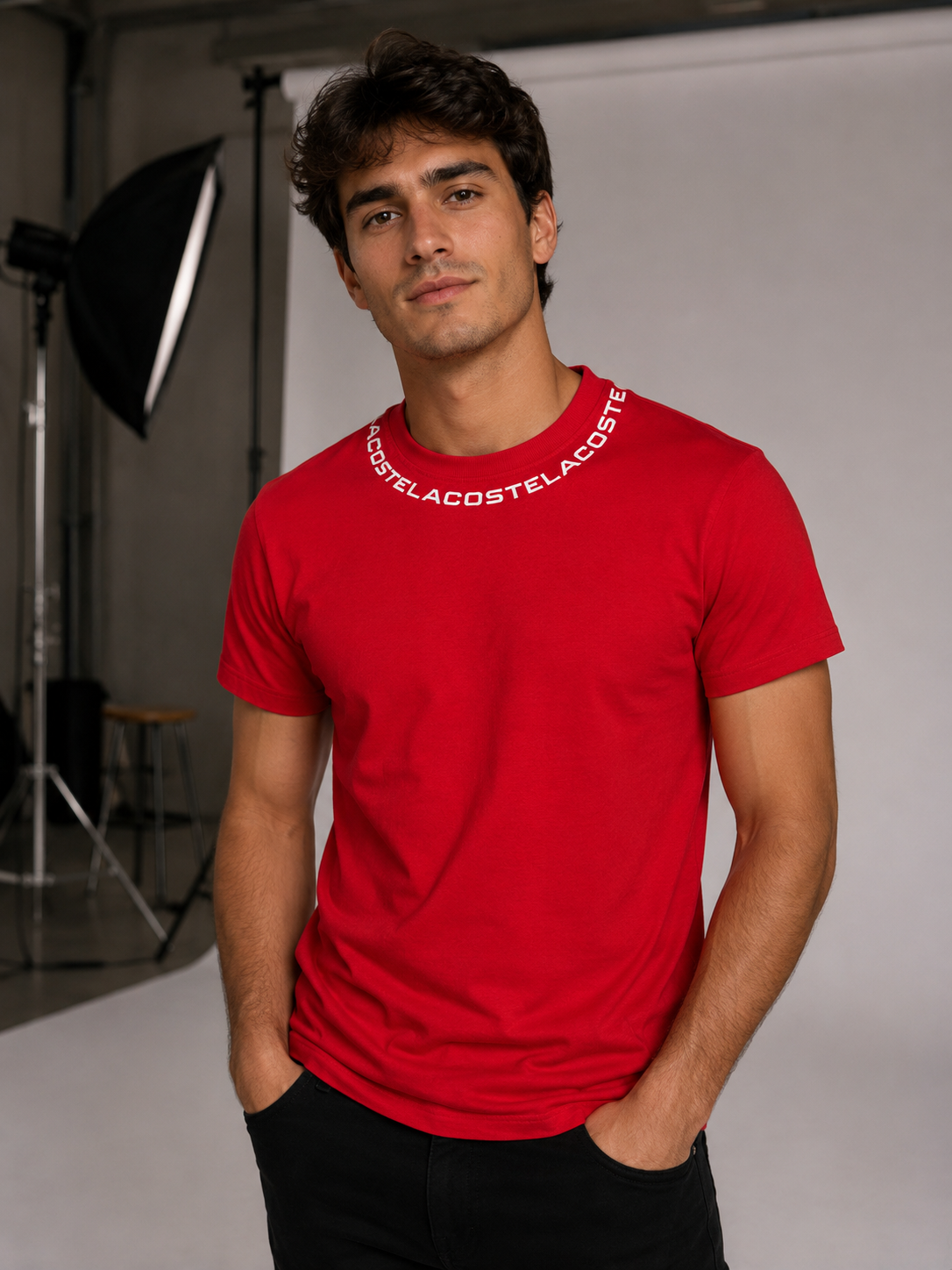 Playera Caballero chica redondo L@COST ROJO