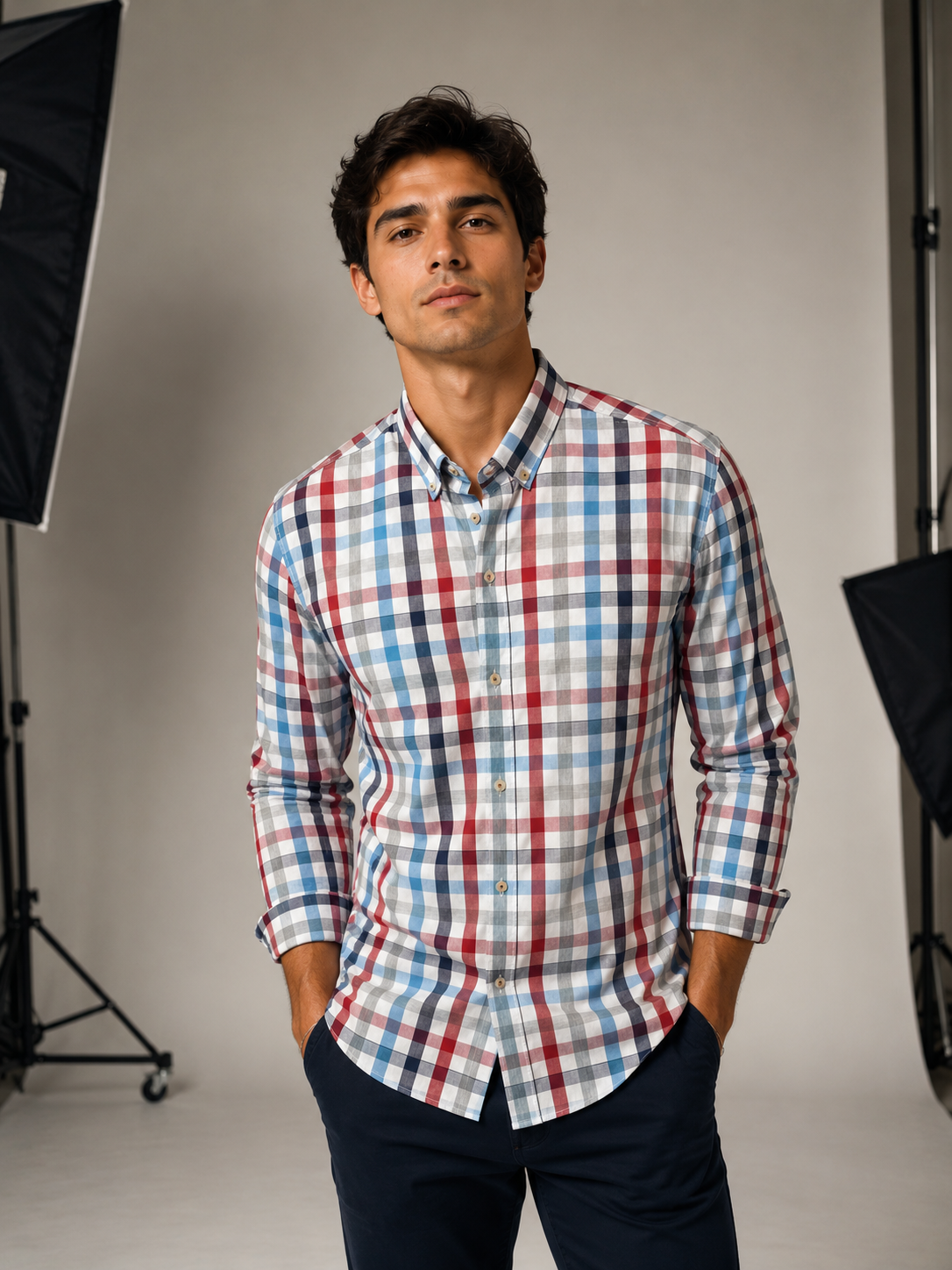 Camisa Caballero chica AMERIC@N  Cuadros Multicolor