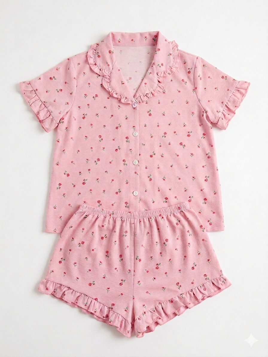 Pijama Dama Floral Rosa con Short