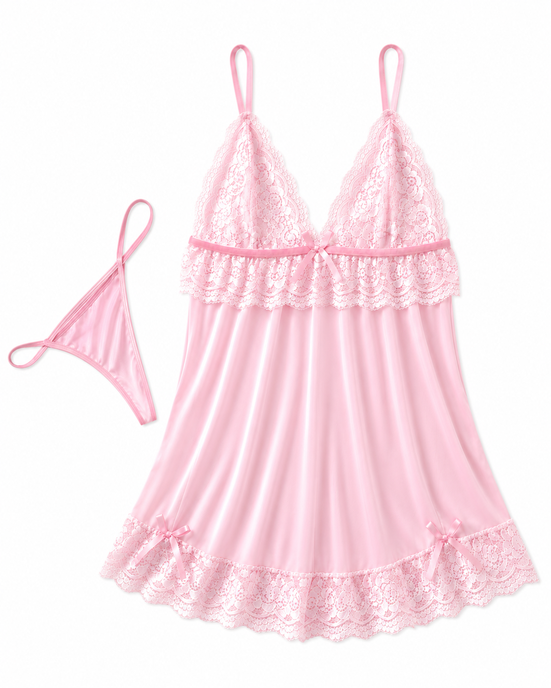 💗 Camisón Rosa con Encaje Pijama Dama