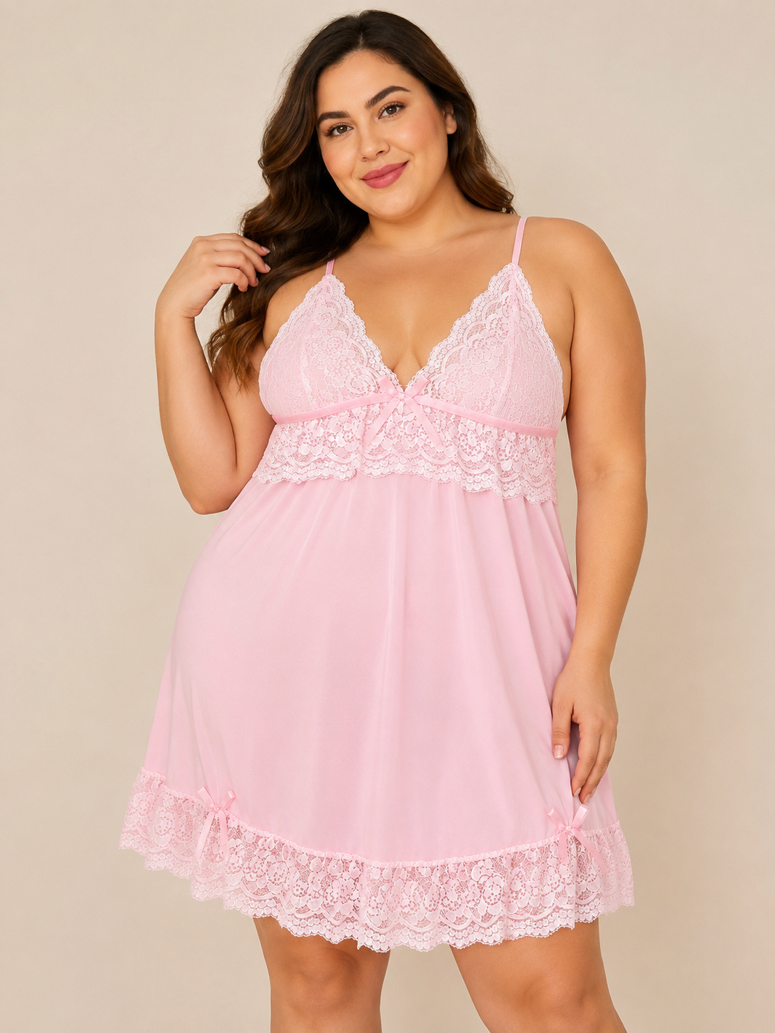 💗 Camisón Rosa con Encaje Pijama Dama