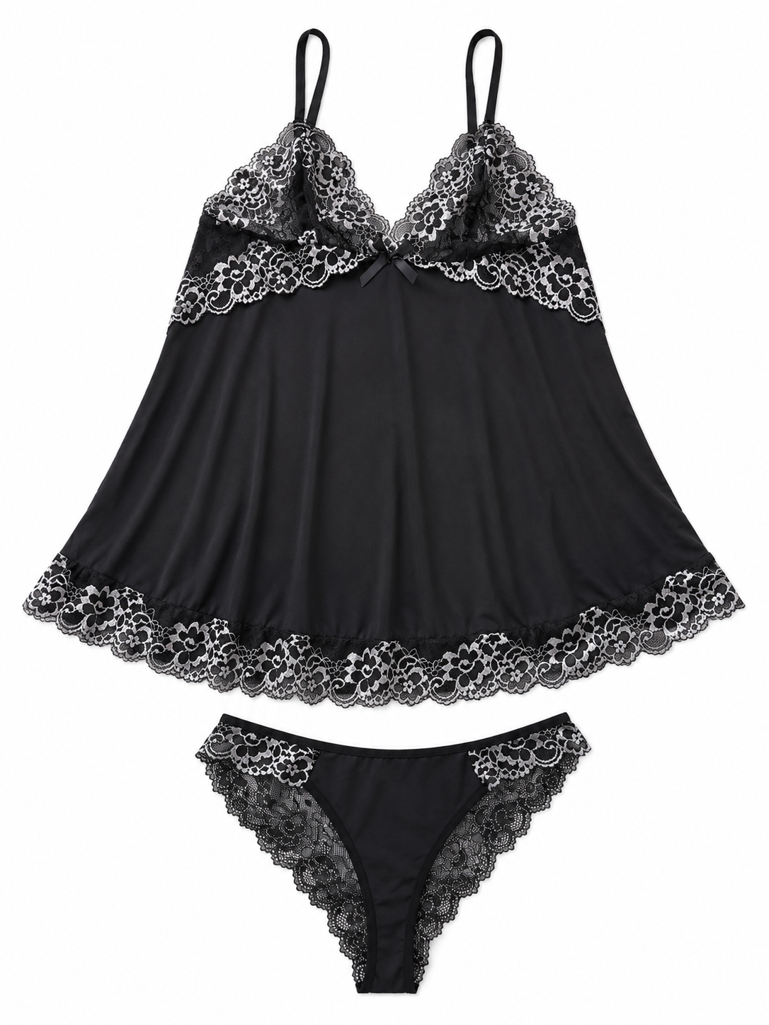 Vestido Pijama Dama con Encaje Negro