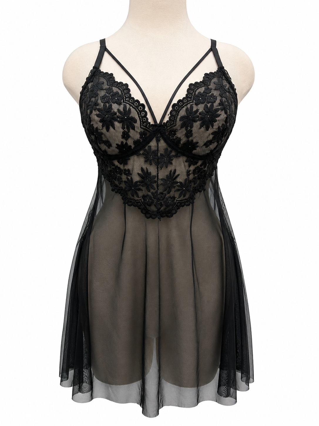 Vestido Pijama Dama Negré con Encaje Floral