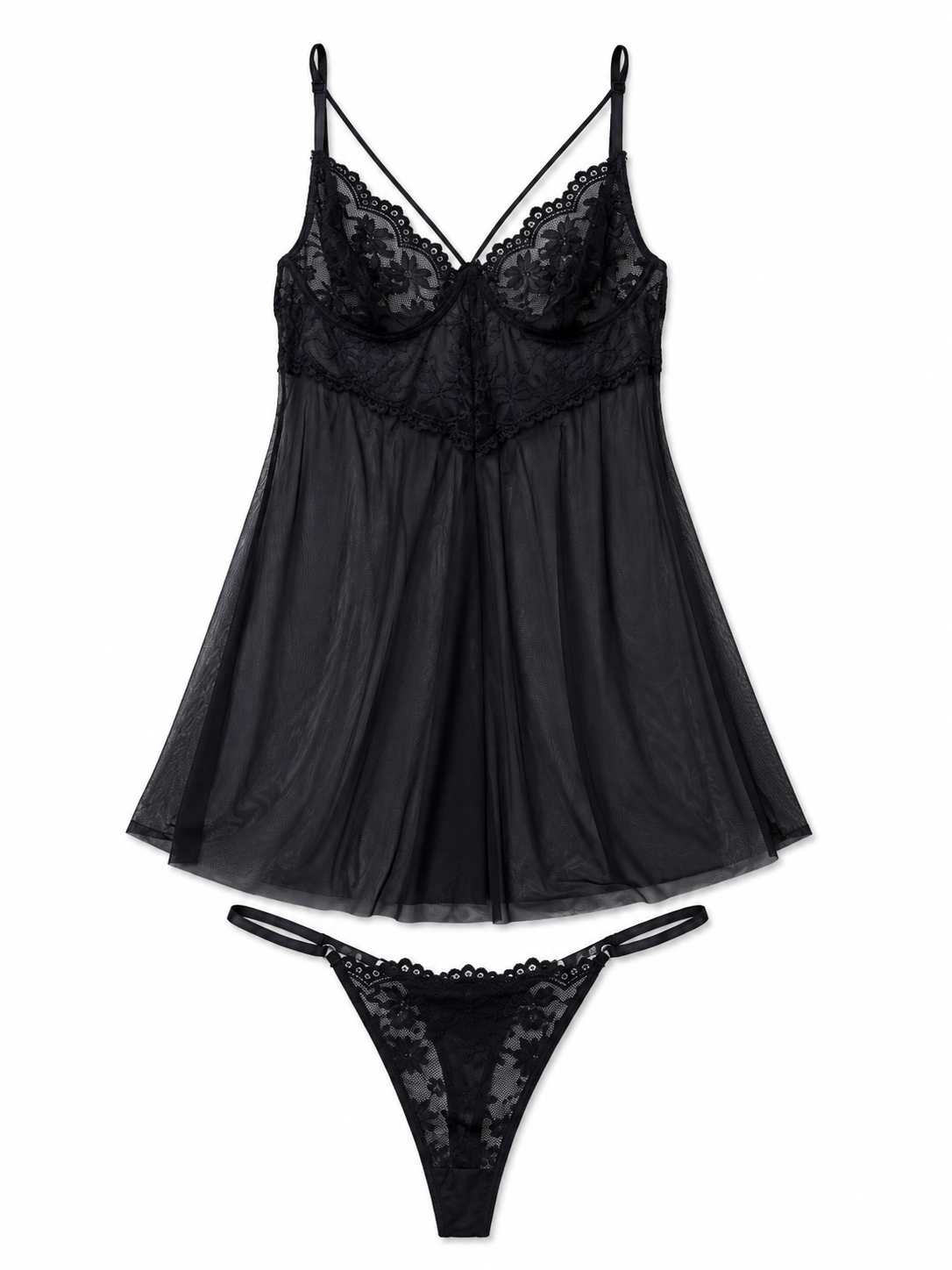 Vestido Pijama Dama Negré con Encaje Floral