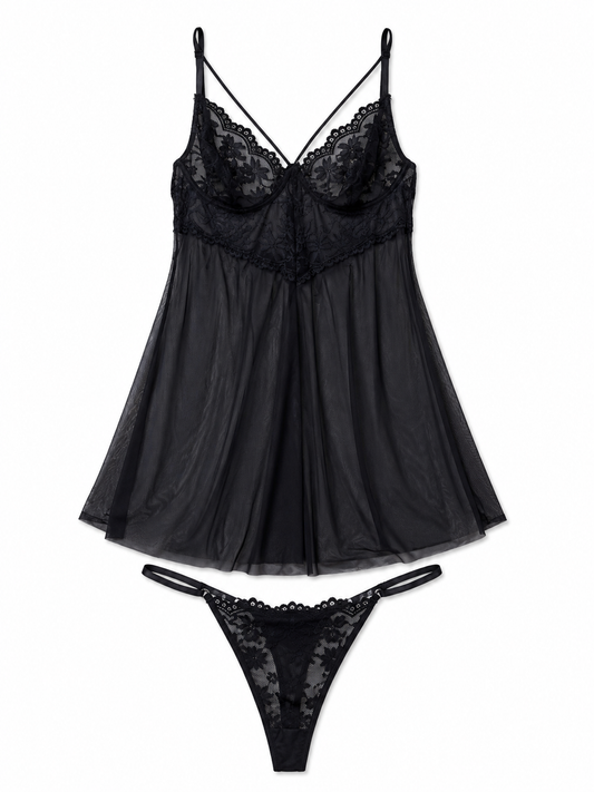 Vestido Pijama Dama Negré con Encaje Floral