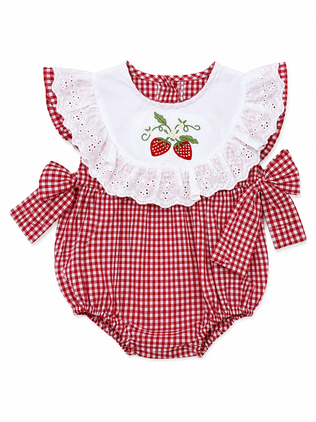 Pañalero Bebé Cuadros con Bordado de Fresas 🍓 NIÑA MESES