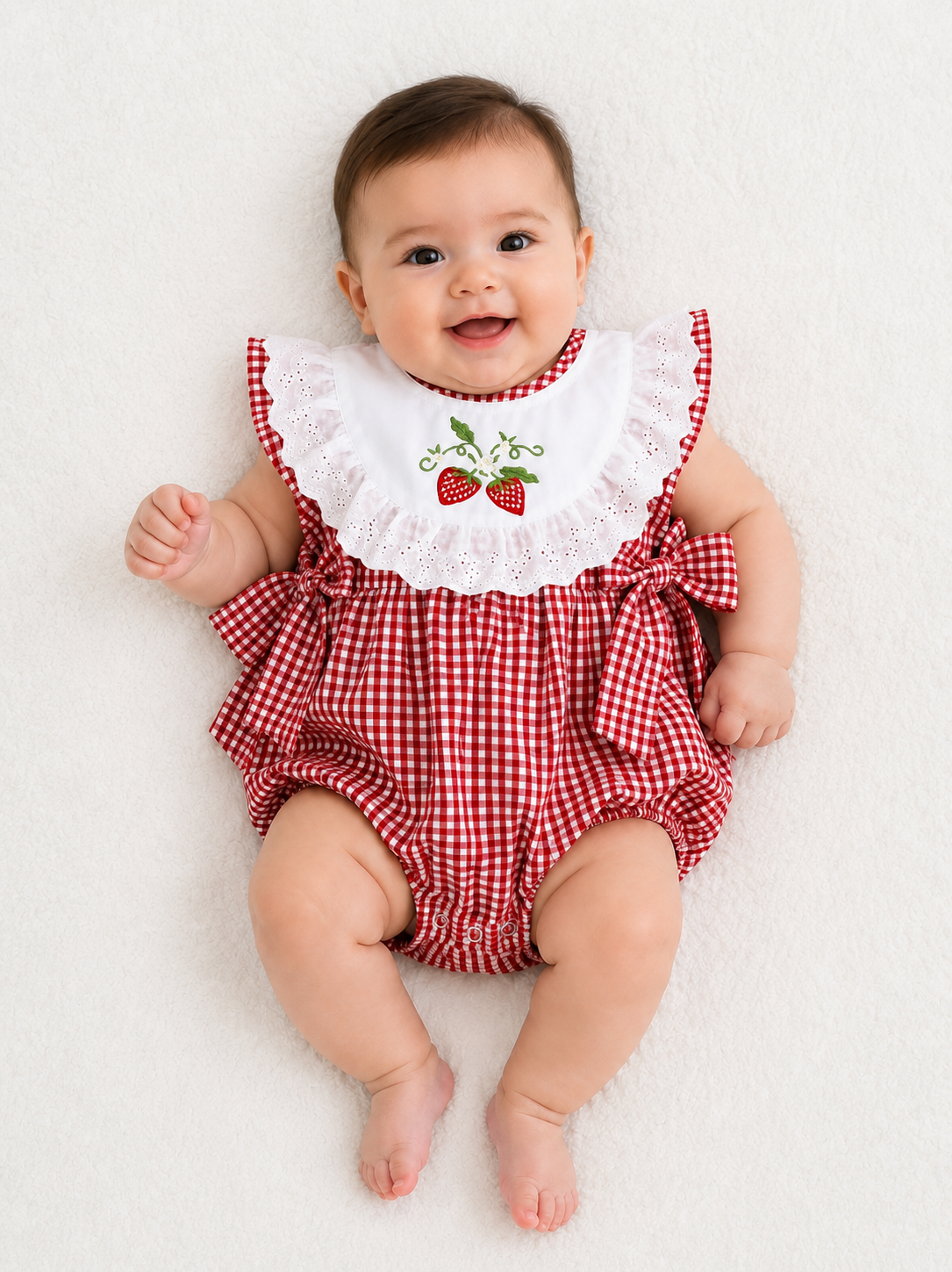 Pañalero Bebé Cuadros con Bordado de Fresas 🍓 NIÑA MESES