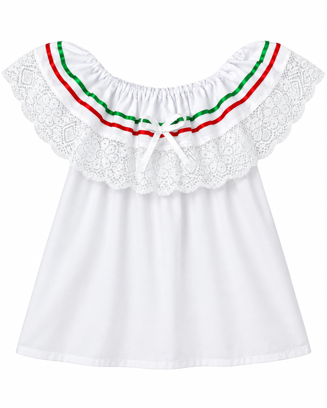 Blusa patrio infantil con encaje y detalles tricolor 🇲🇽