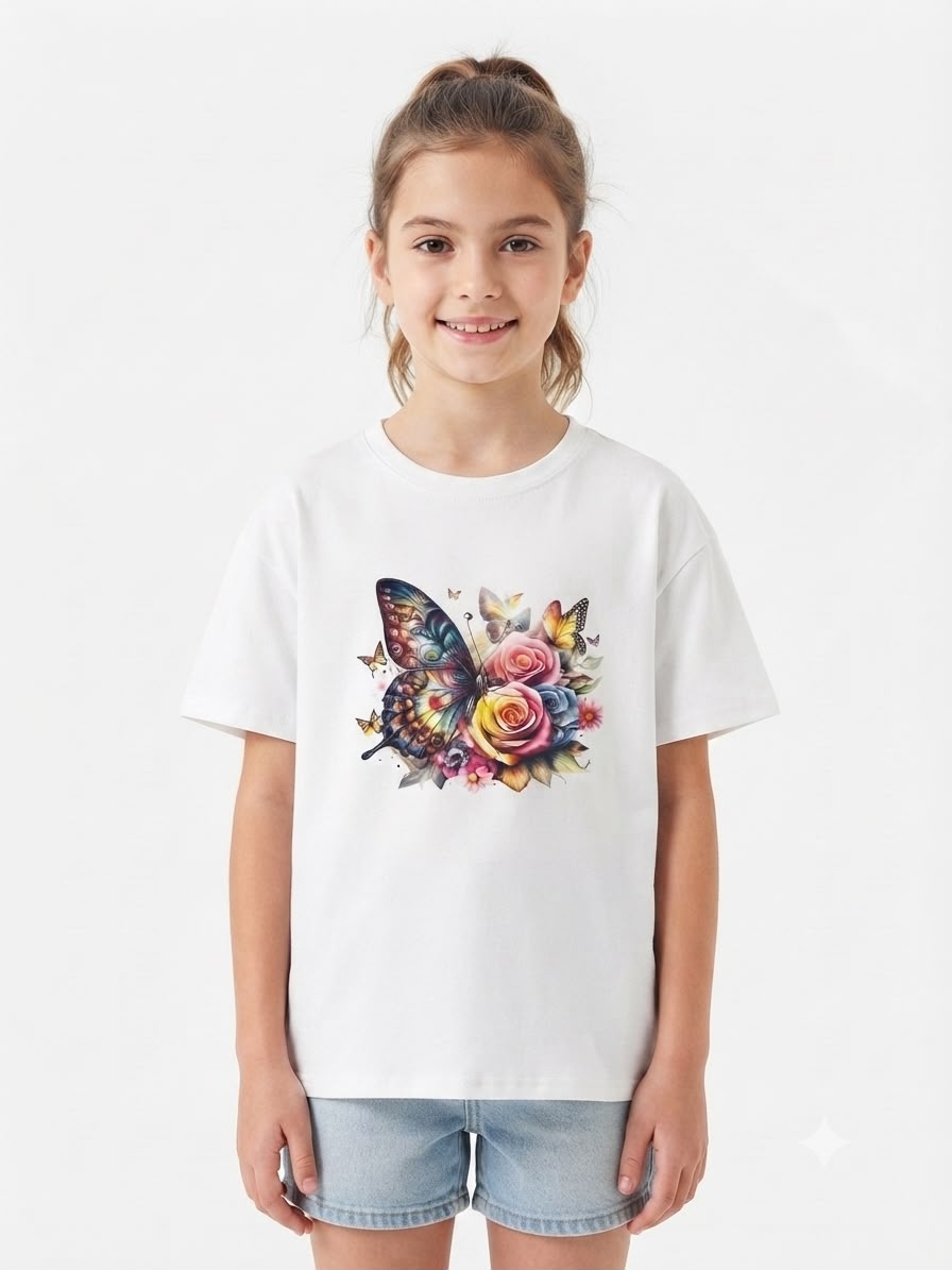 Blusa niña estampado mariposa y flores