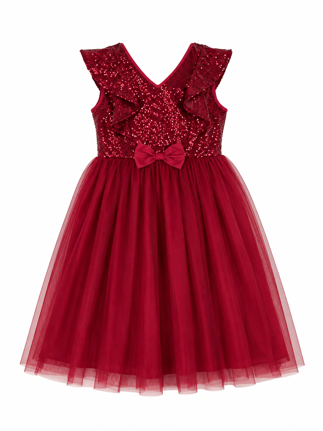 Vestido niña de lentejuelas color vino con falda tul