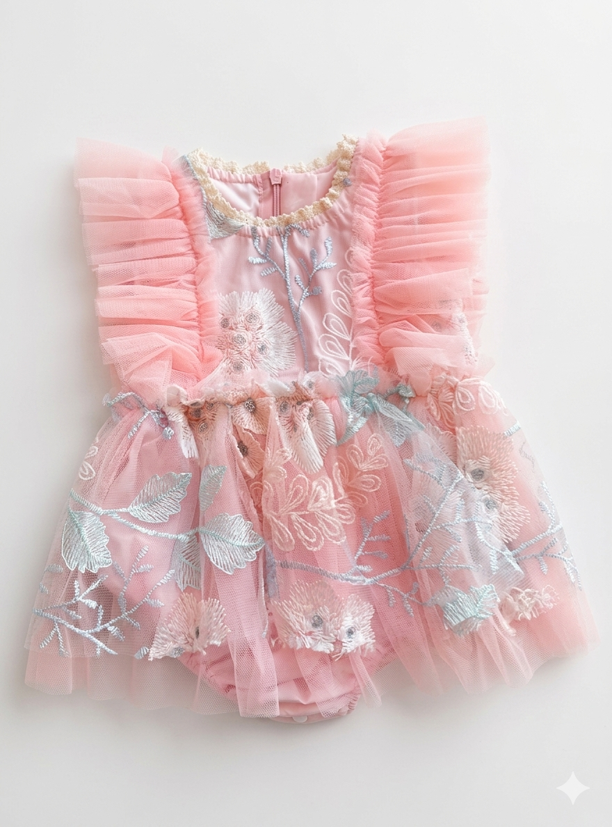🌸 Vestido-Romper para Bebé con Bordados Florales 🌸 NIÑA MESES