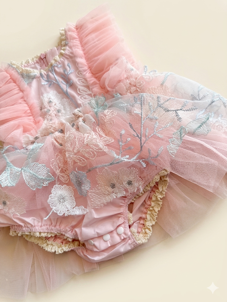 🌸 Vestido-Romper para Bebé con Bordados Florales 🌸 NIÑA MESES