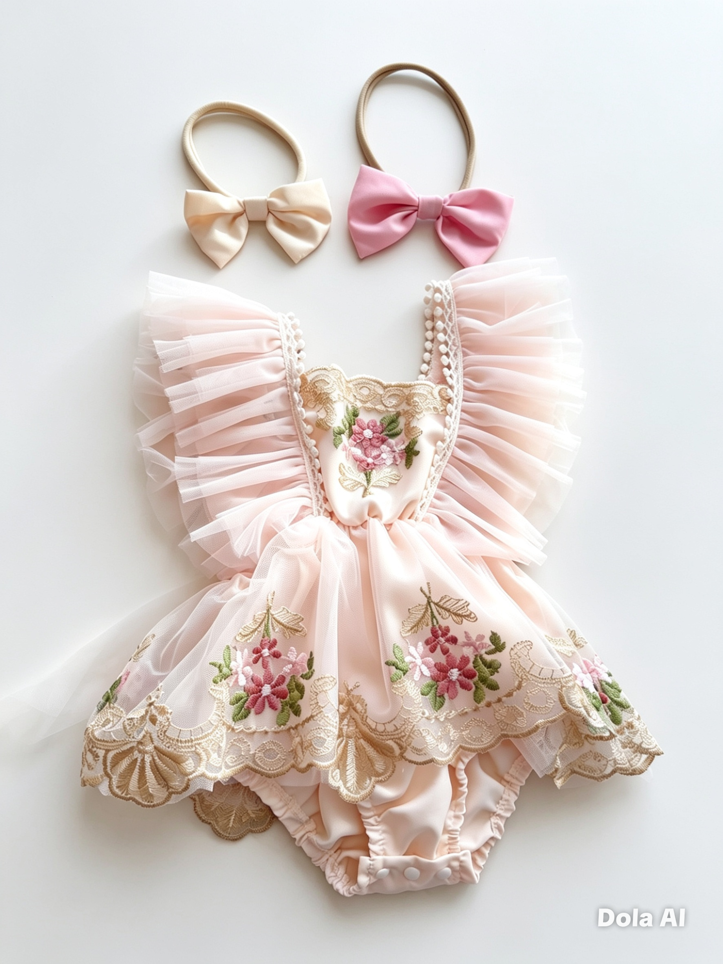 🌸 Vestido-Romper Bordado para Bebé con Diademas Incluidas 🌸 NIÑA MESES