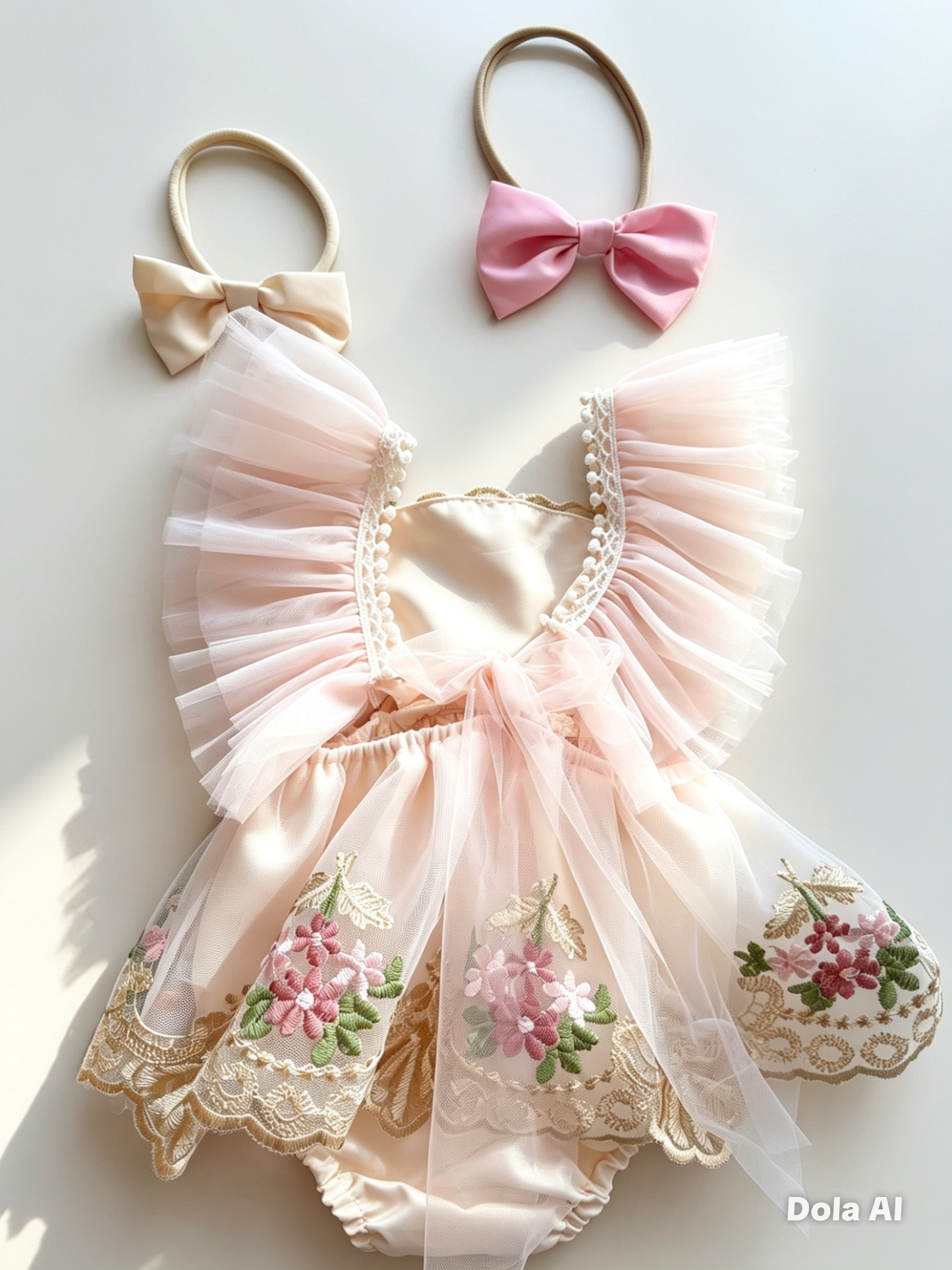 🌸 Vestido-Romper Bordado para Bebé con Diademas Incluidas 🌸 NIÑA MESES