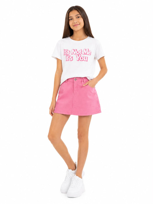 Set niña con falda rosa y playera estampada