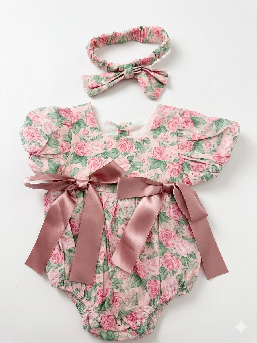 🌸 Romper Floral para Bebé con Diadema a Juego 🌸 NIÑA MESES