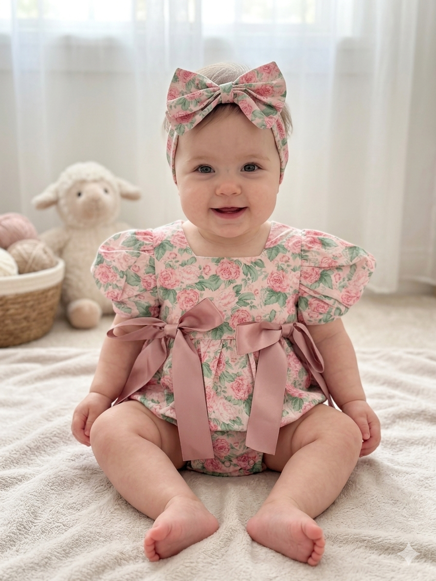 🌸 Romper Floral para Bebé con Diadema a Juego 🌸 NIÑA MESES
