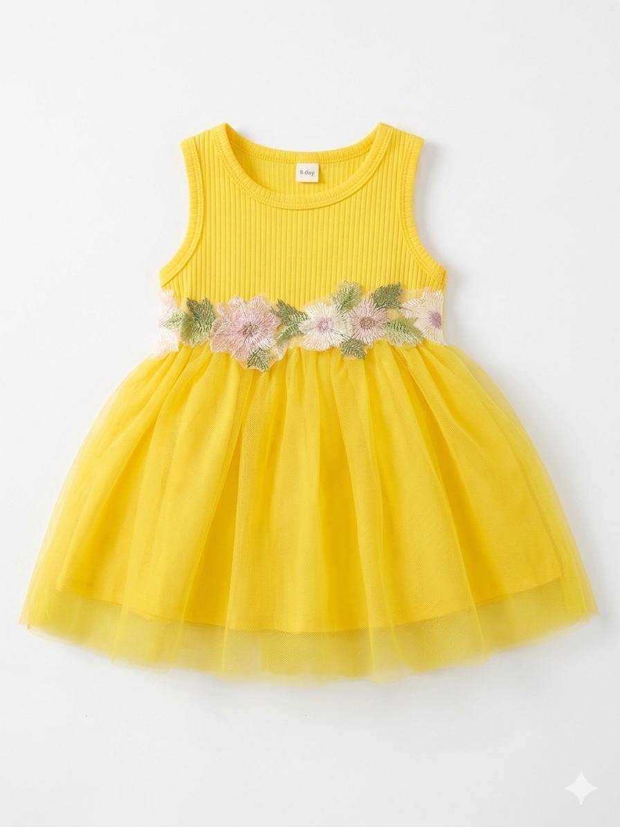 💛 Vestido para Bebé con Flores Bordadas 💛 NIÑA MESES