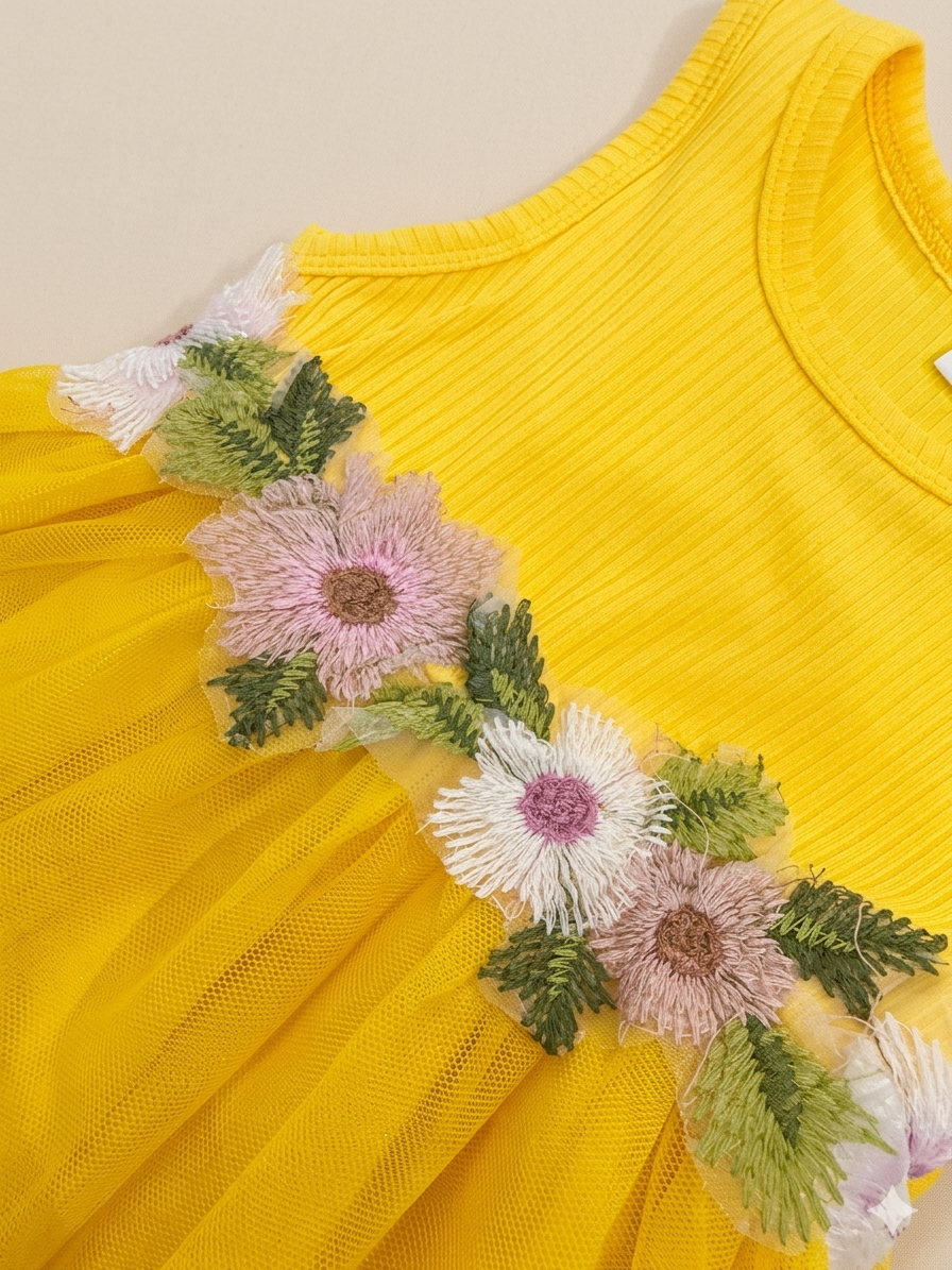 💛 Vestido para Bebé con Flores Bordadas 💛 NIÑA MESES