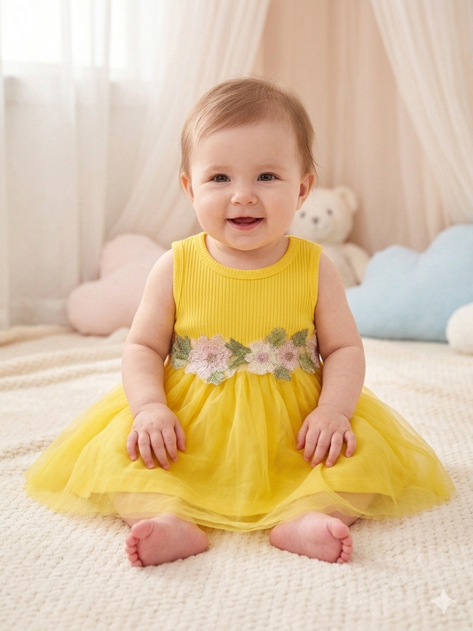 💛 Vestido para Bebé con Flores Bordadas 💛 NIÑA MESES
